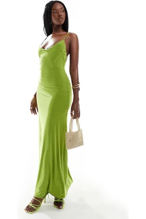 ASOS Knotted strap cami midi dress in lime
