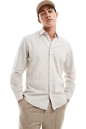 SELECTED Long sleeve linen mix shirt in beige