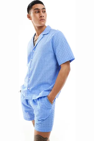 ASOS Co-ord short sleeve relaxed fit revere collar broderie shirt in dusty