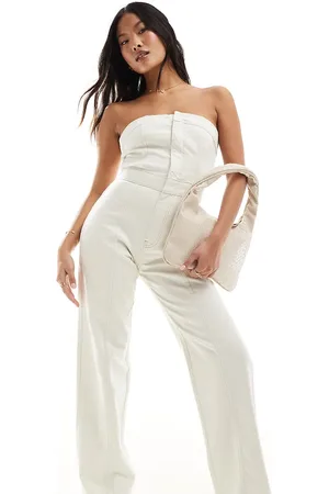 ASOS ASOS DESIGN Petite strapless denim jumpsuit in off