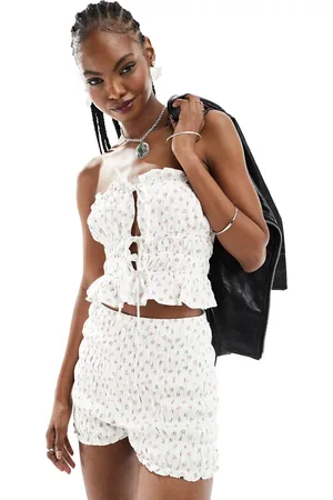 Kiss The Sky Tie front strapless top in ditsy floral co-ord