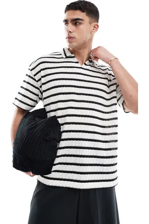 ASOS Oversized polo shirt with notch neck in texture stripe