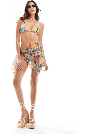 Missyempire Exclusive mesh tie side sarong co-ord in orange floral