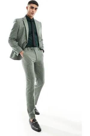 ASOS Slim fit wool mix suit trousers in bottle tweed