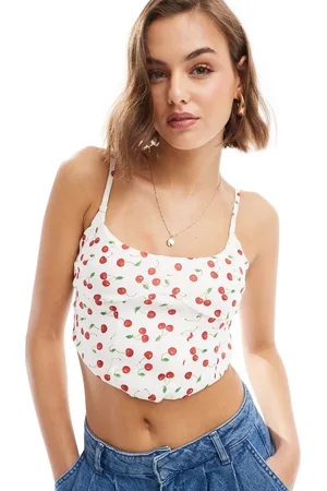Bershka Cherry print corset top in