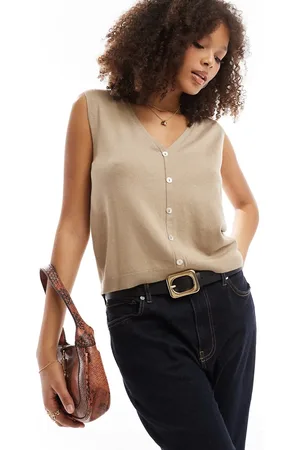 JDY Reversible sleeveless knitted top in beige