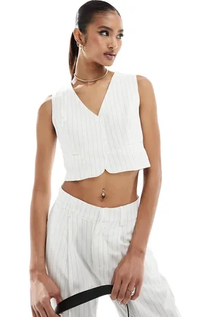 In The Style Tailored waistcoat co-ord in cream pinstripe