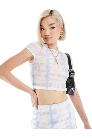 Noisy May Cropped mesh t-shirt co-ord with abstract print in pastel