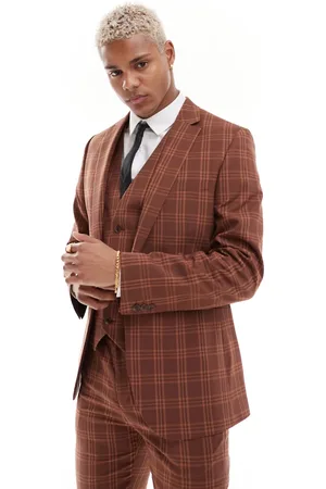 ASOS Super skinny suit jacket in stone tonal check