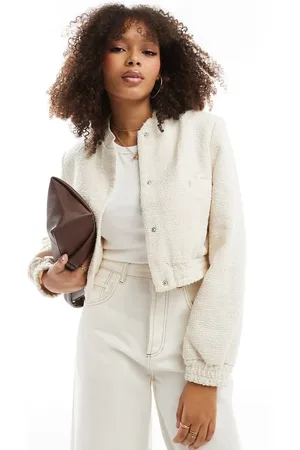 ASOS Boucle strong shoulder bomber jacket in ecru