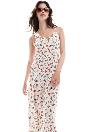 Pieces® Frill cami maxi dress in cream print