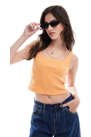 Pieces® Square neck crop top in tangerine
