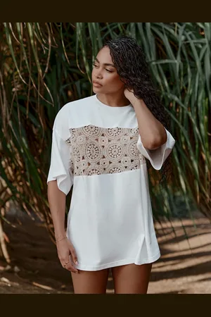 4th & Reckless X Loz Vassallo soleil crochet panel beach t-shirt co-ord in cream