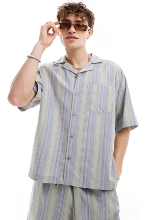 COLLUSION Beach linen revere short sleeve shirt in stripe co-ord
