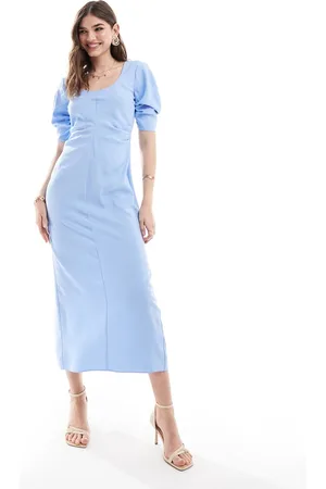 ASOS Scoop neck pleated waist midi dress in light