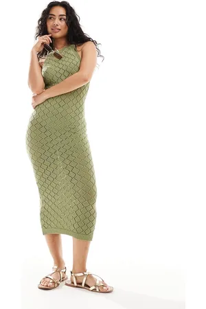 Y.A.S Y.A.S crochet halterneck maxi dress in sage green