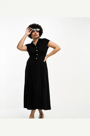 ASOS ASOS DESIGN Curve linen cap sleeve shirt midi dress with pin tucks in