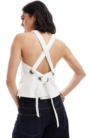 ASOS Linen halter top with eyelet detail in