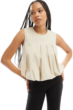 ASOS Sleeveless top with puffball hem in cream