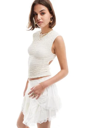 Pull&Bear Bubble texture cut out back top in sand