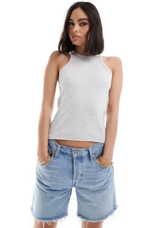 VERO MODA Ribbed racer neck vest top in light