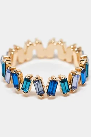 ASOS Baguette ring with tonal blue stones in tone