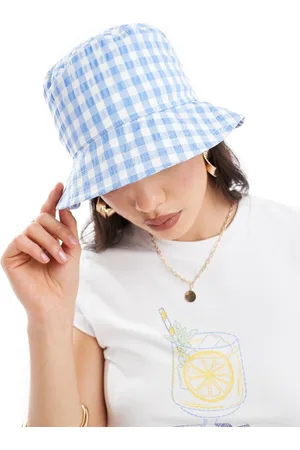 & OTHER STORIES Straw bucket hat in blue and white gingham