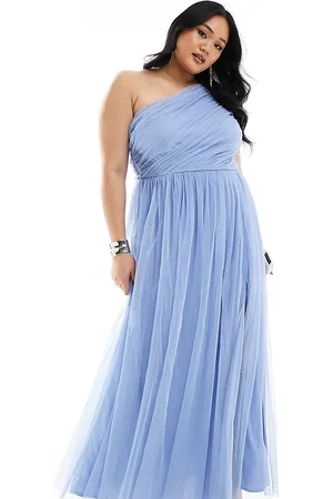 ANAYA Bridesmaid tulle one shoulder maxi dress in soft