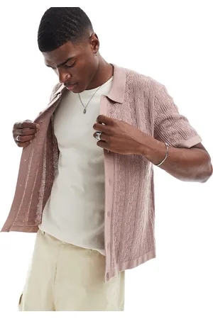 Abercrombie & Fitch Buttonthrugh crochet knit polo in taupe