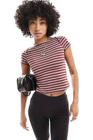 Motel Striped baby tee in burgundy and grey