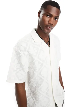 Pull&Bear Floral textured revere neck shirt in