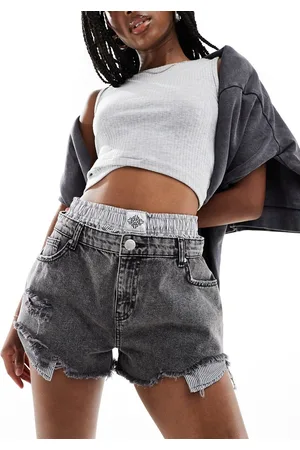 The Couture Club Double layer boxer denim short in washed