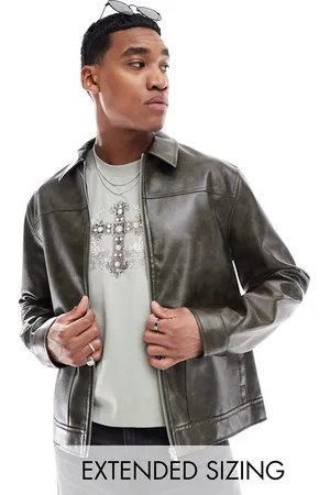 ASOS Faux leather harrington jacket in washed