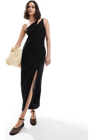 ASOS One shoulder split strap linen midi sundress in