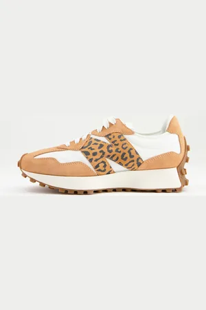 New Balance 327 trainers in tan and leopard
