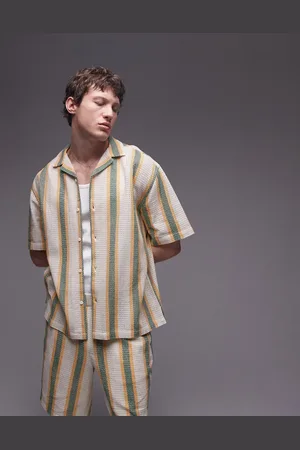 Topman Co-ord short sleeve crochet stripe shirt in