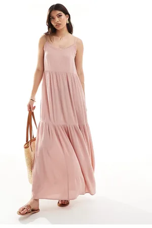 Miss Selfridge Textured tiered maxi slip dress in soft