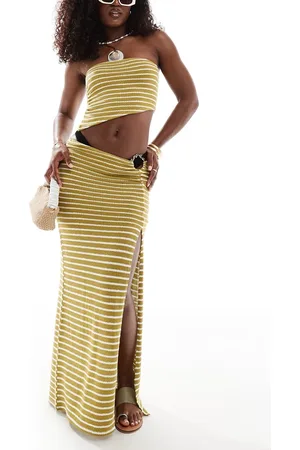 ASOS Dawn knit beach skirt with hardware in cream & stripe