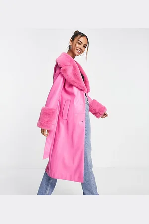 EVER NEW Faux fur belted PU coat in