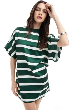 ASOS Satin oversized mini tshirt dress in green stripe