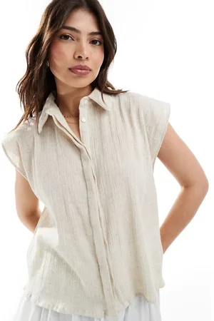 ASOS Crinkle linen look sleeveless shirt in natural