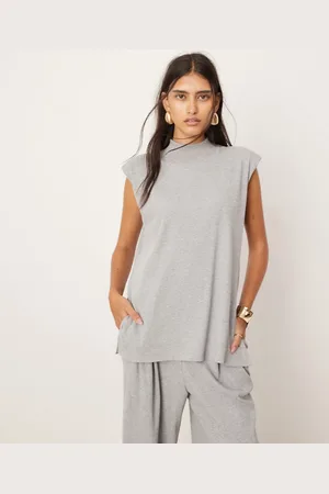 ASOS Jersey rib shoulder pad longline top co-ord in