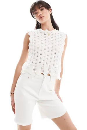 ONLY Pointelle knitted tank top in cream