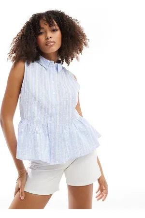 ASOS Sleeveless peplum shirt in broderie