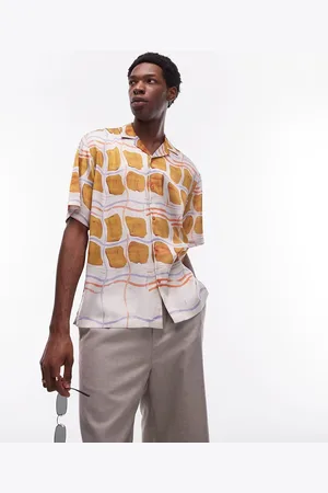 Topman Short sleeve tile printed satin shirt in