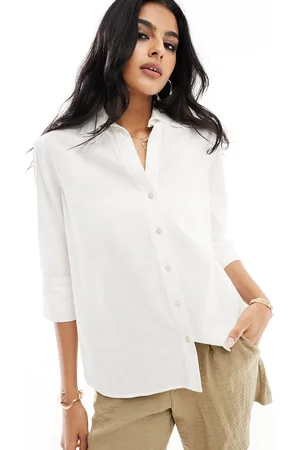 New Look Long sleeve linen look shirt in