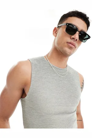 ASOS Muscle fit tank vest in beige fabric