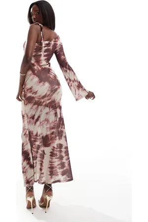 ASOS One shoulder bell sleeve midaxi dress in tie dye print