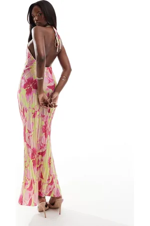 ASOS Halter plisse midaxi dress in oversized floral print