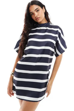 ASOS Satin oversized mini tshirt dress in navy stripe